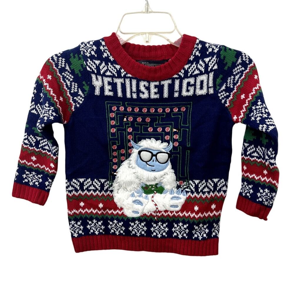33 Degrees Boys " Yeti Set Go" Christmas Sweater L/6 NWOT